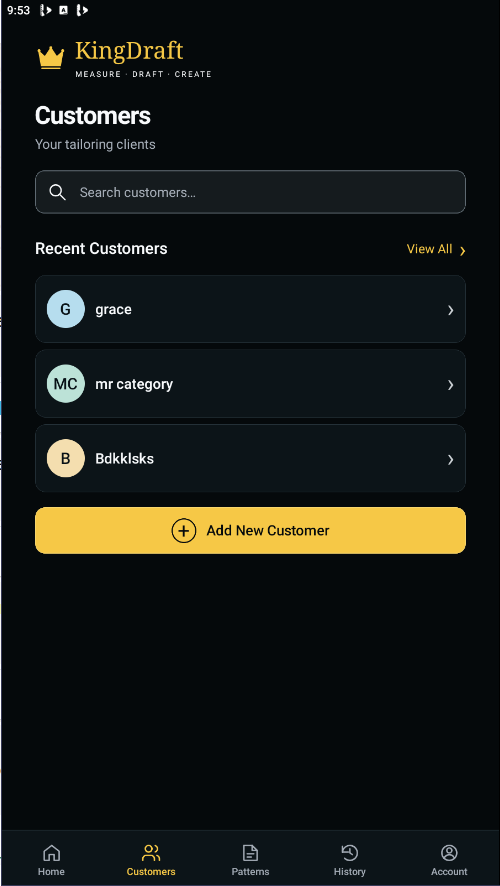 King Draft customers screen