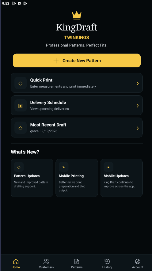 King Draft home dashboard