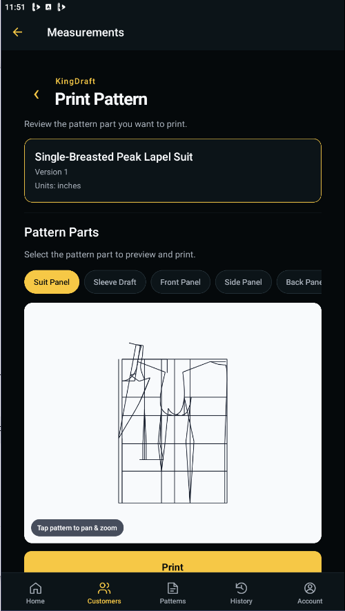King Draft generated suit pattern preview