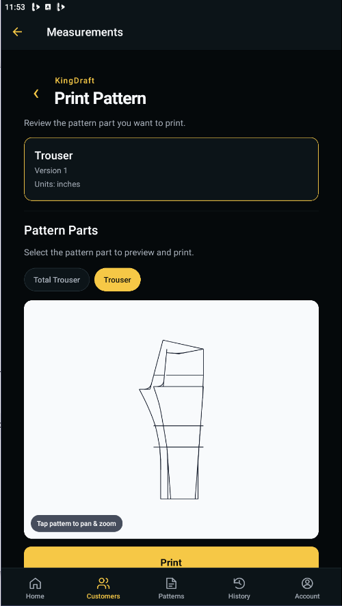 King Draft generated trouser pattern preview